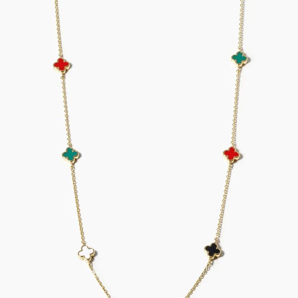 18K Gold Dipped 6mm Enamel Filled Quatrefoil Station Necklace - Picture 1 of 1